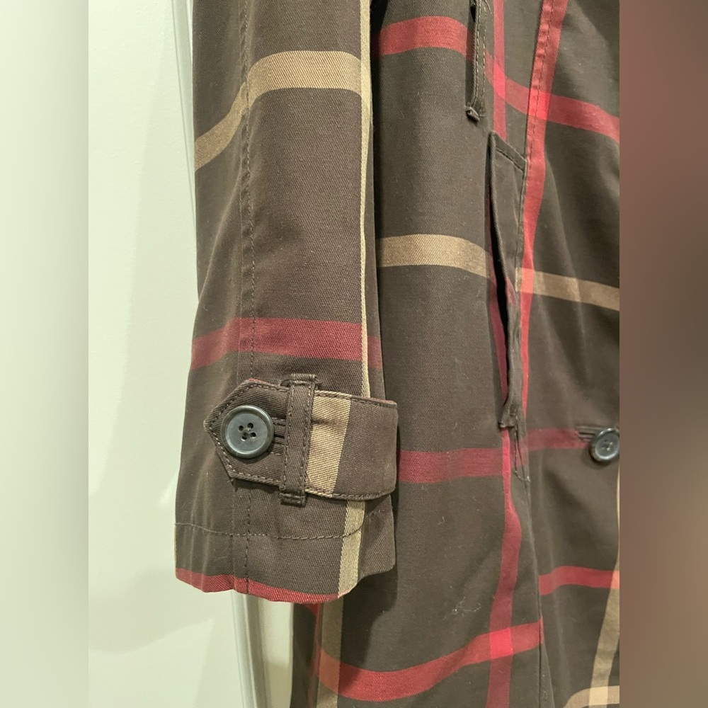 Merona Brown/Maroon Plaid Trench Coat - Picture 5 of 10